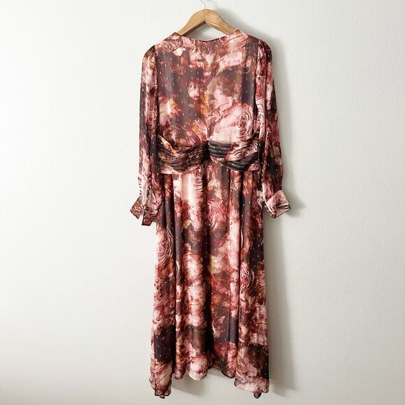 Soft Surroundings Silk & Gold Metallic Long Sleeve Rina Maxi Dress size 12 NEW - Picture 8 of 13